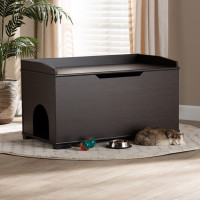 Baxton Studio SECHC150140WI-Modi Wenge-Cat House Mariam Modern and Contemporary Dark Brown Finished Wood Cat Litter Box Cover House<